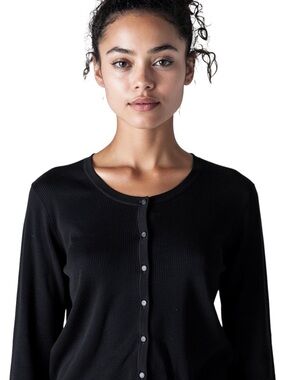 April Cornell Classic Black Ribbed Button-Up Long Sleeve Cardigan